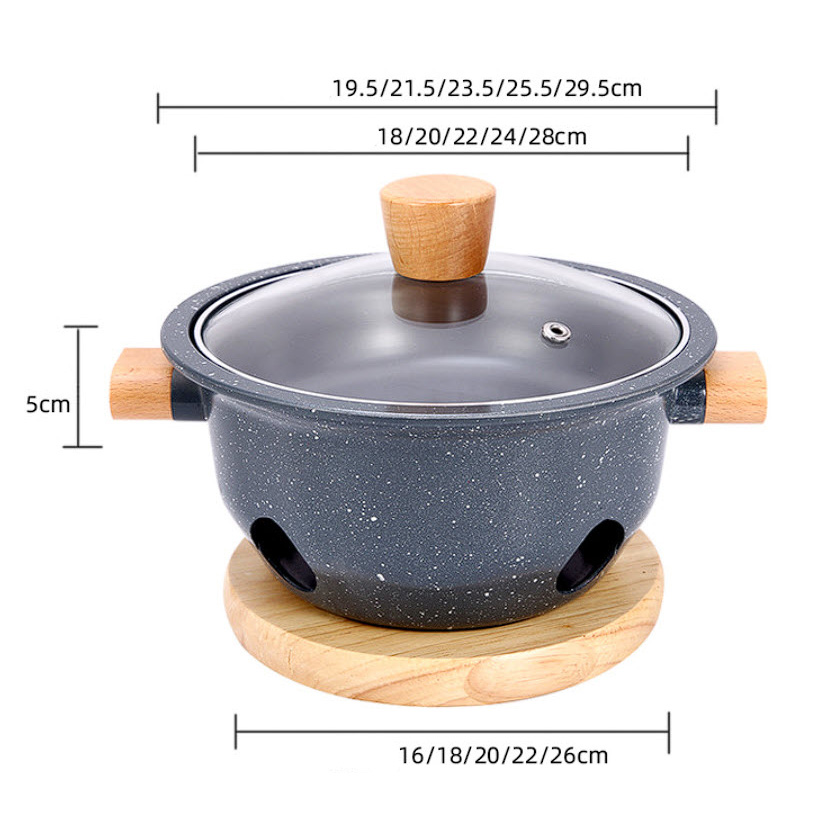 Nồi lẩu hợp kim nhôm kèm bếp cồn 18-28cm OEM YL2821