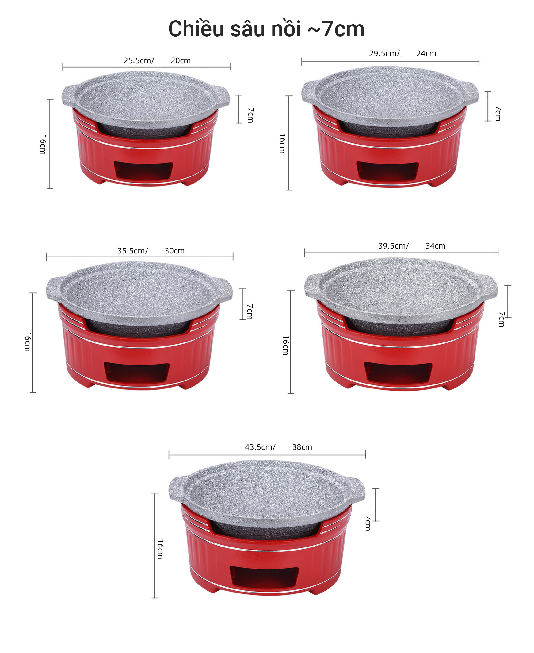 Bộ chảo nhôm phủ đá y tế kèm bếp cồn size 17-33cm OEM SC113