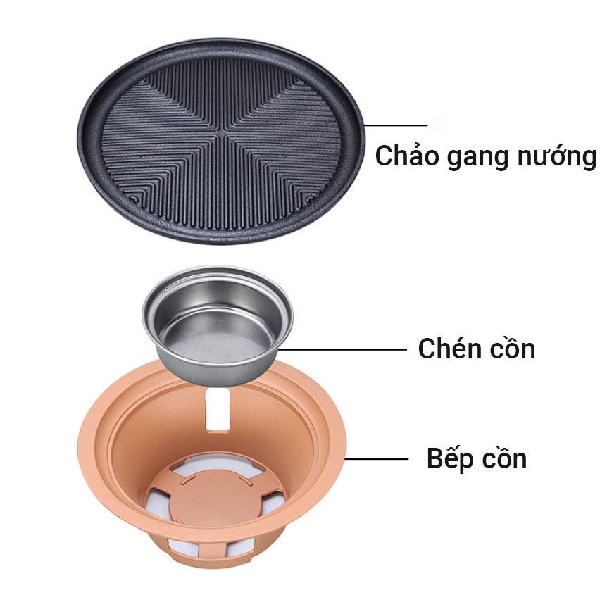 Bếp nướng cồn vỉ nướng kèm bếp cồn bếp nướng thịt bbq 22-30cm OEM YL518