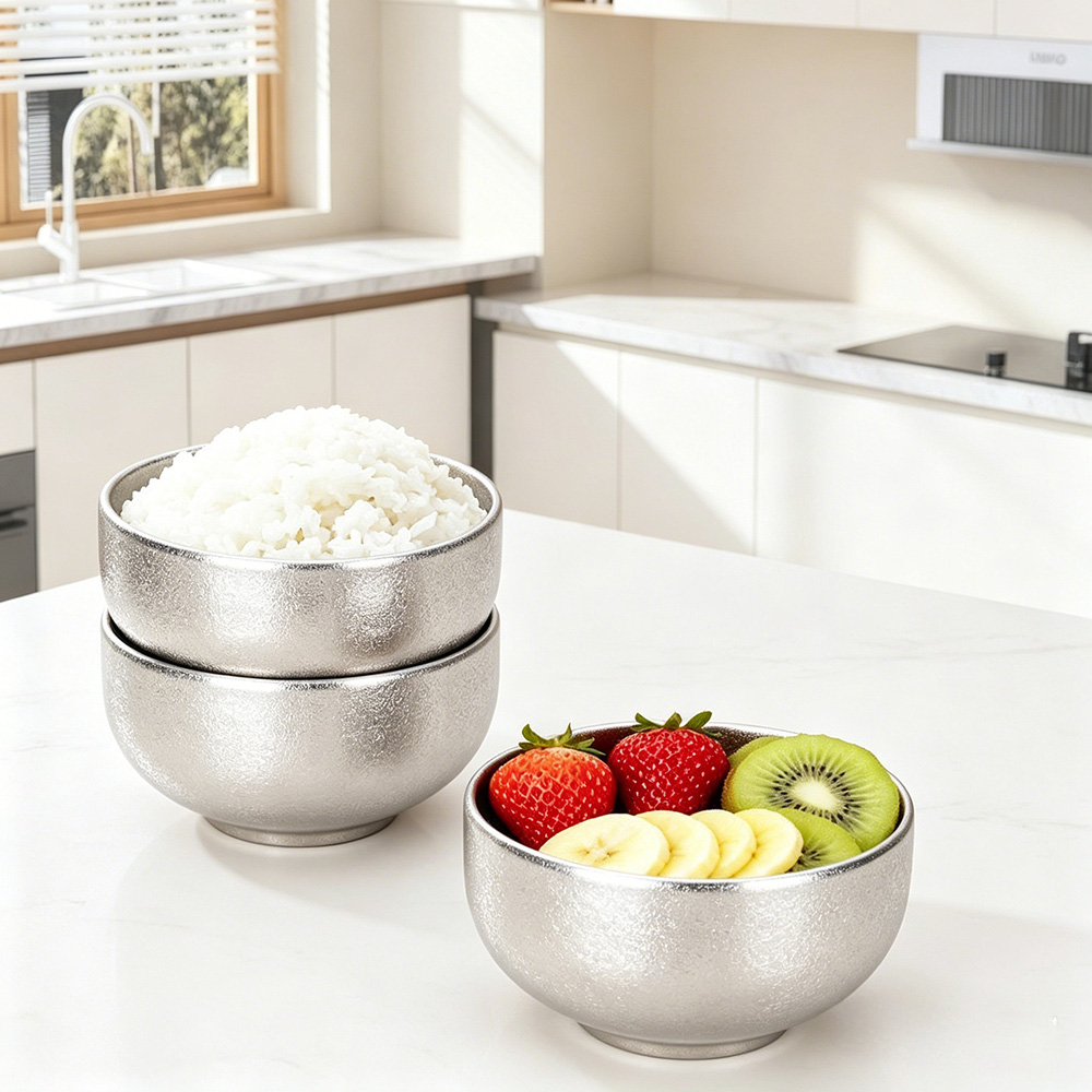 Chén titan nguyên chất, bát ăn bằng titan, bát chống bỏng hai lớp dày dặn kiểu Hàn Quốc TIBA14.