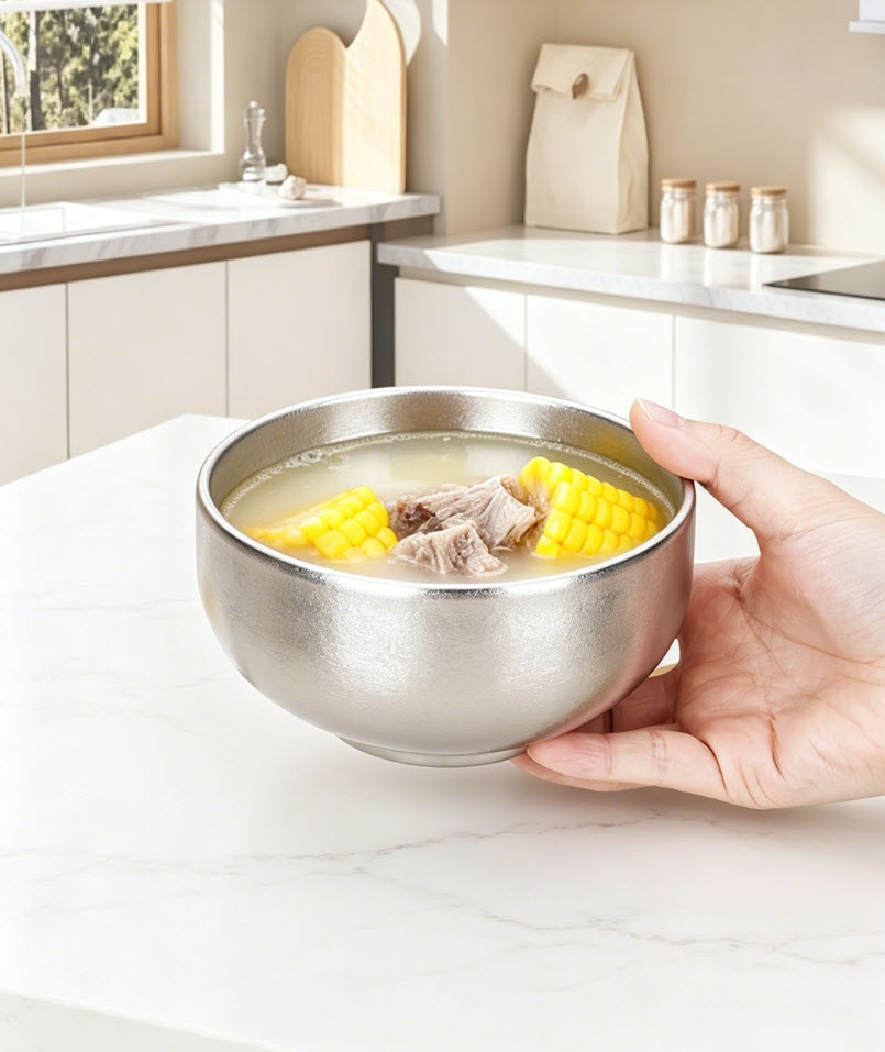 Chén titan nguyên chất, bát ăn bằng titan, bát chống bỏng hai lớp dày dặn kiểu Hàn Quốc TIBA14.