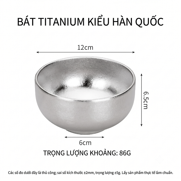 Chén titan nguyên chất, bát ăn bằng titan, bát chống bỏng hai lớp dày dặn kiểu Hàn Quốc TIBA14.