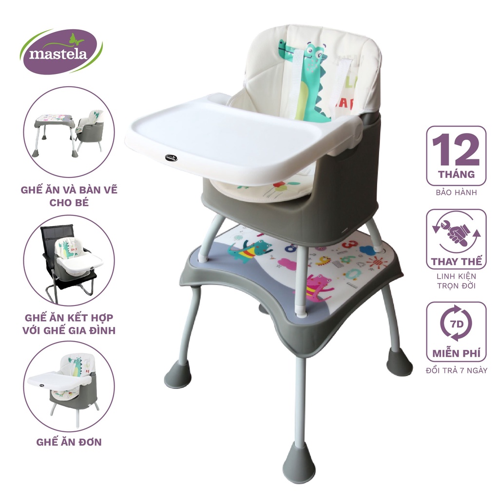 Ghế ăn dặm kiêm bàn học cho bé 3 in 1 Mastela 1016 - ngồi cao, thấp và tập vẽ tiêu chuẩn Mỹ ASTM - BPA Free