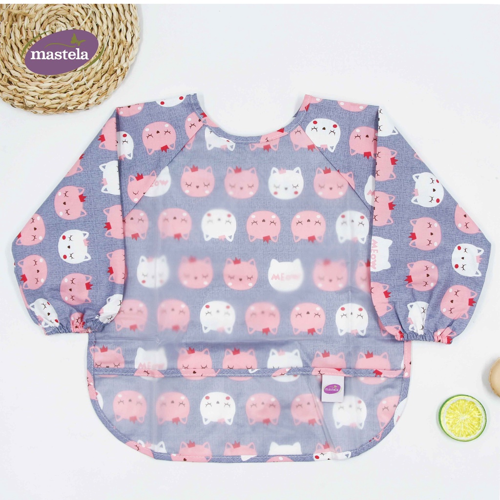 Áo yếm ăn dặm dài tay cho bé từ 6 tháng đến 3 tuổi - Cotton chống thấm nước cho bé tập ăn, tập vẽ Mastela
