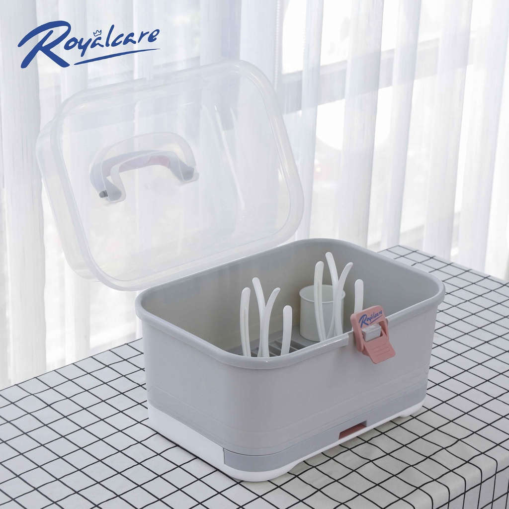 Giá úp bình sữa size đại có nắp đậy và khay hứng nước Royalcare 8853