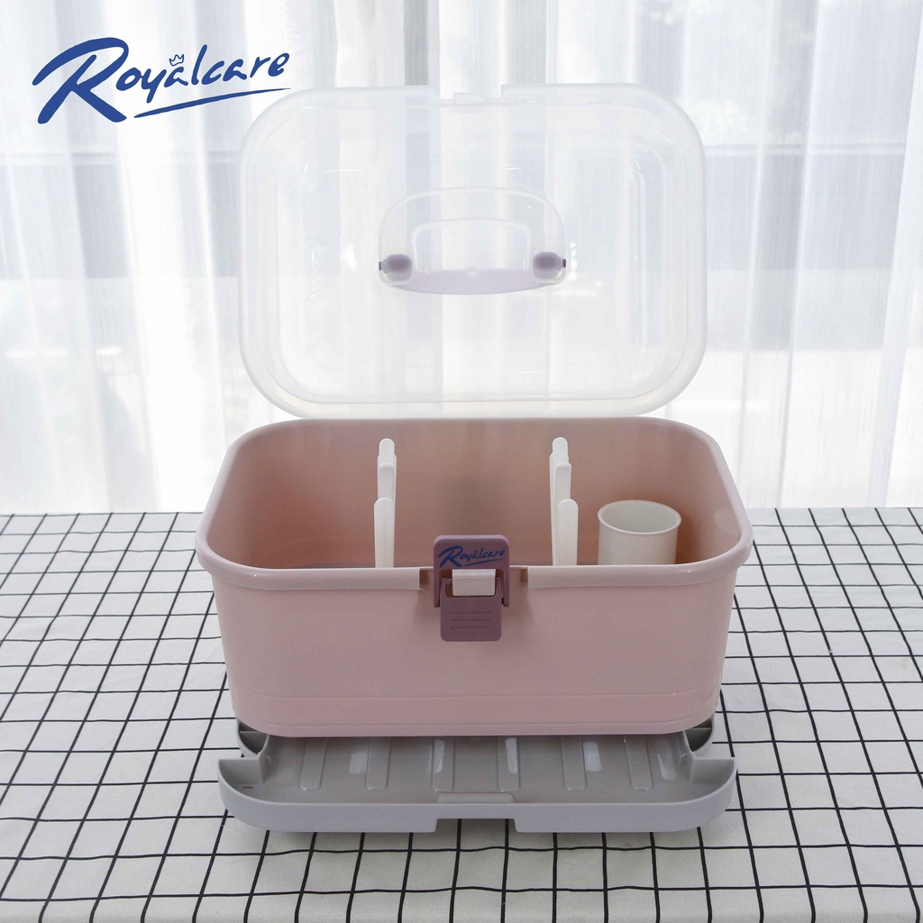 Giá úp bình sữa size đại có nắp đậy và khay hứng nước Royalcare 8853
