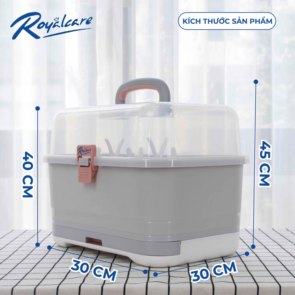 Giá úp bình sữa size đại có nắp đậy và khay hứng nước Royalcare 8853