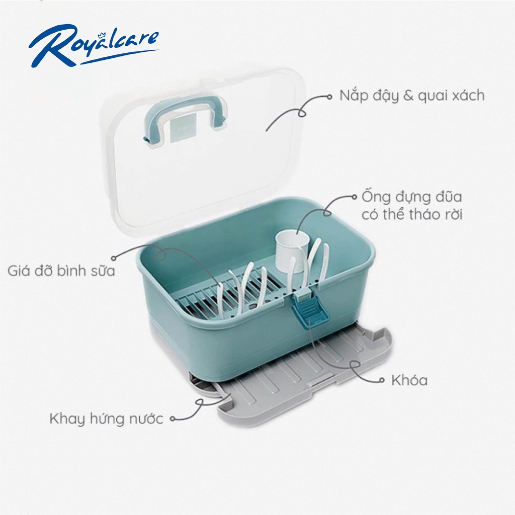 Giá úp bình sữa size đại có nắp đậy và khay hứng nước Royalcare 8853