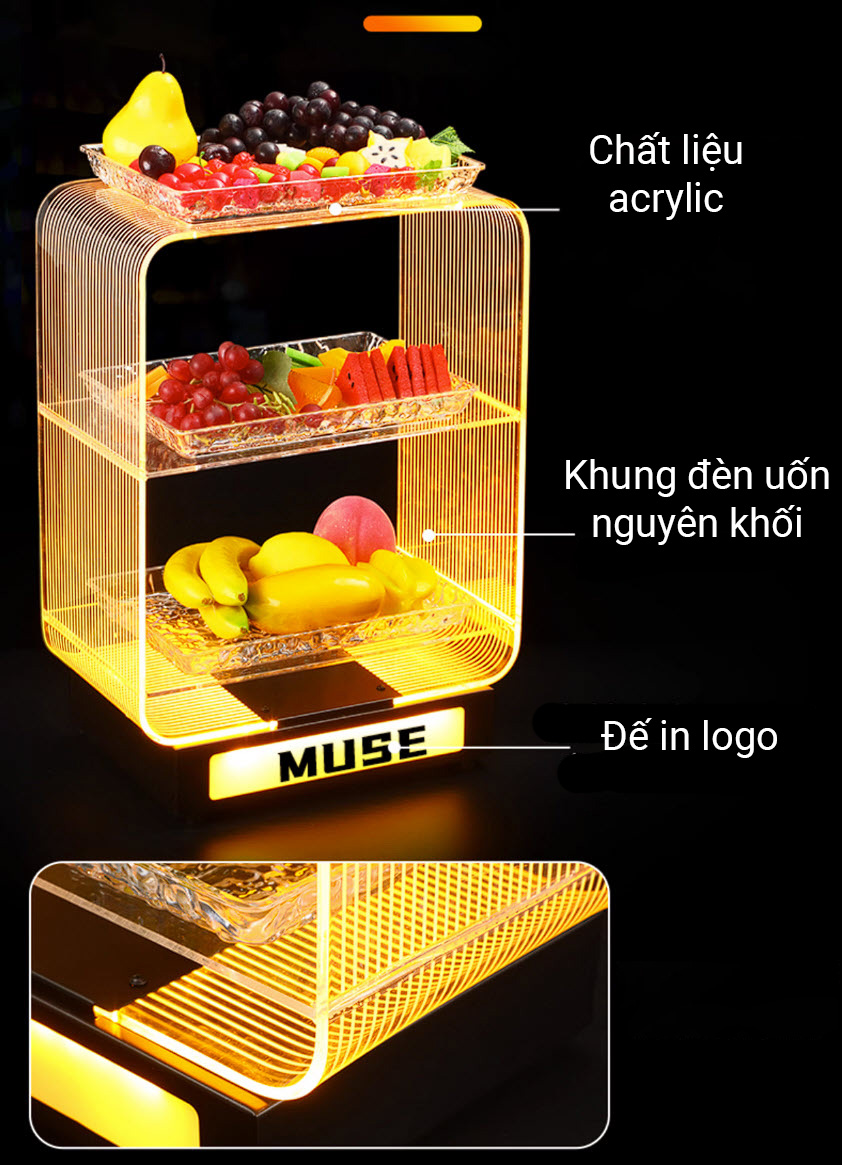 Khay đựng trái cây 3 tầng có đèn cho quán bar nhà hàng OEM MS1832