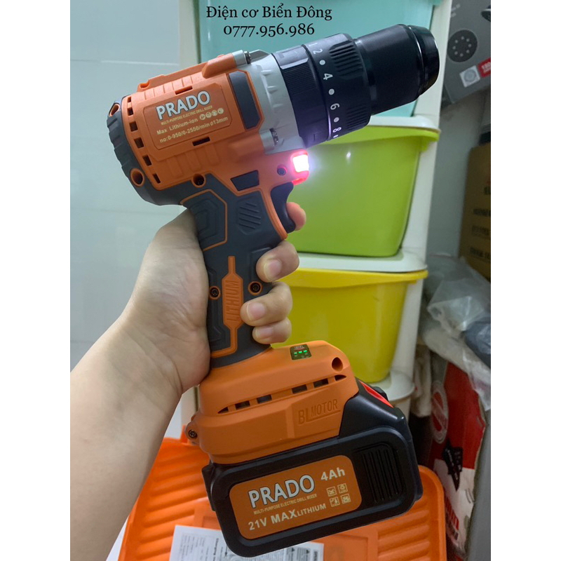 MÁY KHOAN PIN TỪ PRADO đầu 13 21V 10Cell pin lớn đúng công suất pin Trâu, shop uy tín không ghi công suất ảo