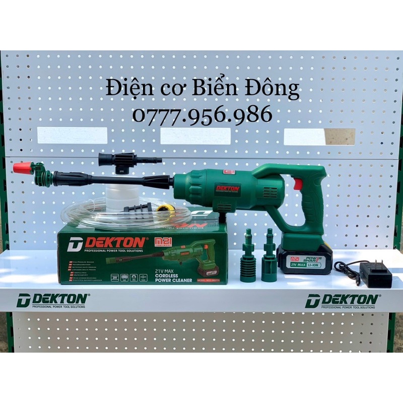 Máy Rửa Xe Pin Dekton M21-SRX775 - Pin 21V - hợp cho tất cả pin máy khoan Tặng giỏ xách và xô vải 