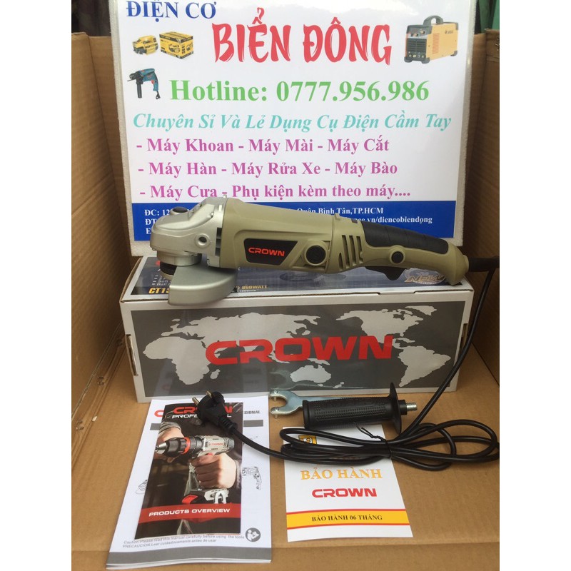 Máy mài cắt góc cầm tay 125mm Crown CT13290 công suất 860W màu cắt sắt tường, gỗ tôn...
