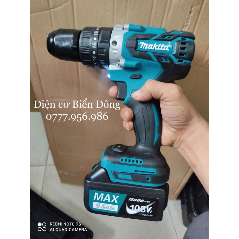 MÁY KHOAN PIN MAKTIA 108V KHÔNG CHỔI THAN MÔ TƠ TỪ CÓ BÚA 3 CHỨC NĂNG