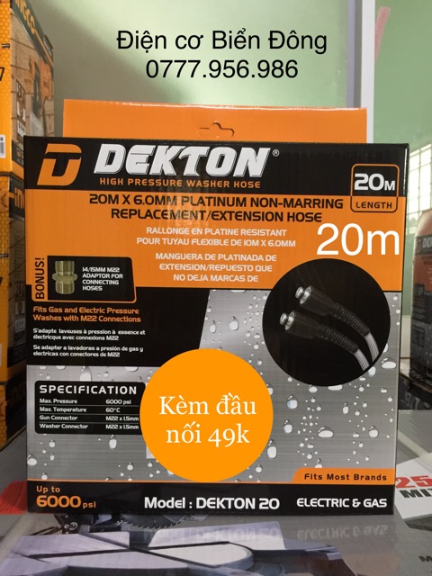 Dây xịch rửa DESKTON 20m ( ren ngoài 22mm) tặng kèm đầu nối bằng đồng ren trong 21mm 49k