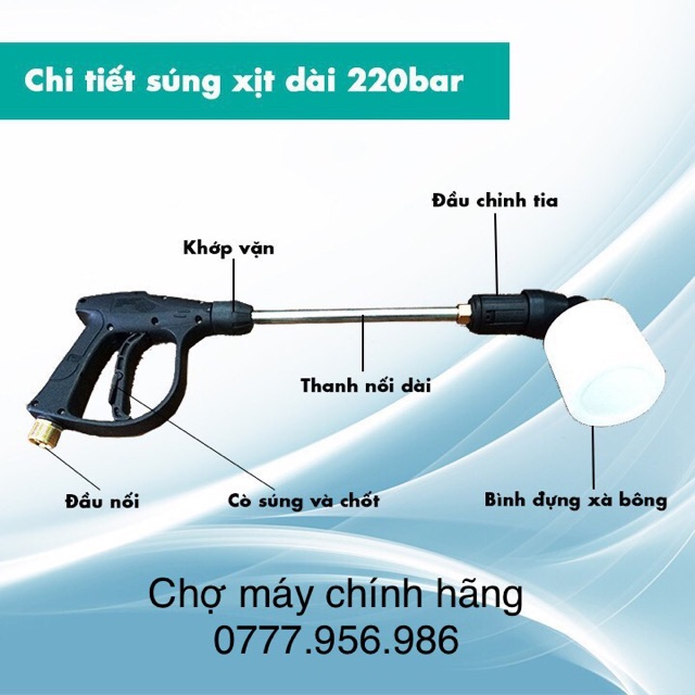 Bộ 3 súng dài bình tạo bọt siêu rẻ cho máy rửa xe dây ren 21 22