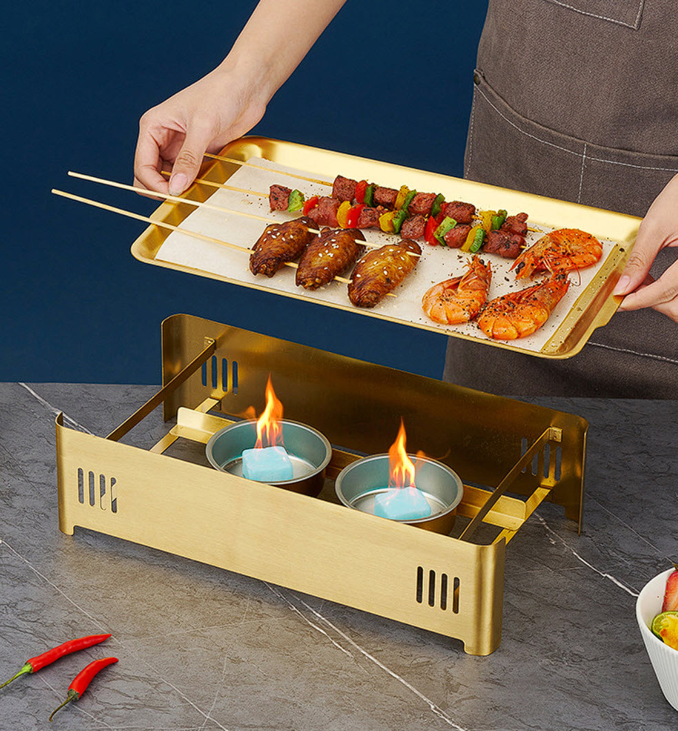 Bếp nướng cồn bộ vỉ nướng kèm bếp cồn bếp nướng thịt BBQ hải sản OEM CJL01