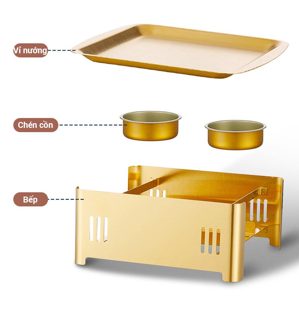 Bếp nướng cồn bộ vỉ nướng kèm bếp cồn bếp nướng thịt BBQ hải sản OEM CJL01