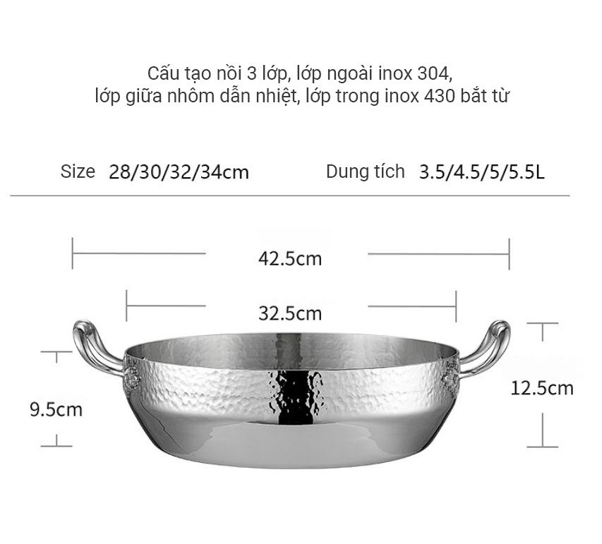 Nồi lẩu cao cấp 1-2 ngăn inox 304 cho nhà hàng CCD03