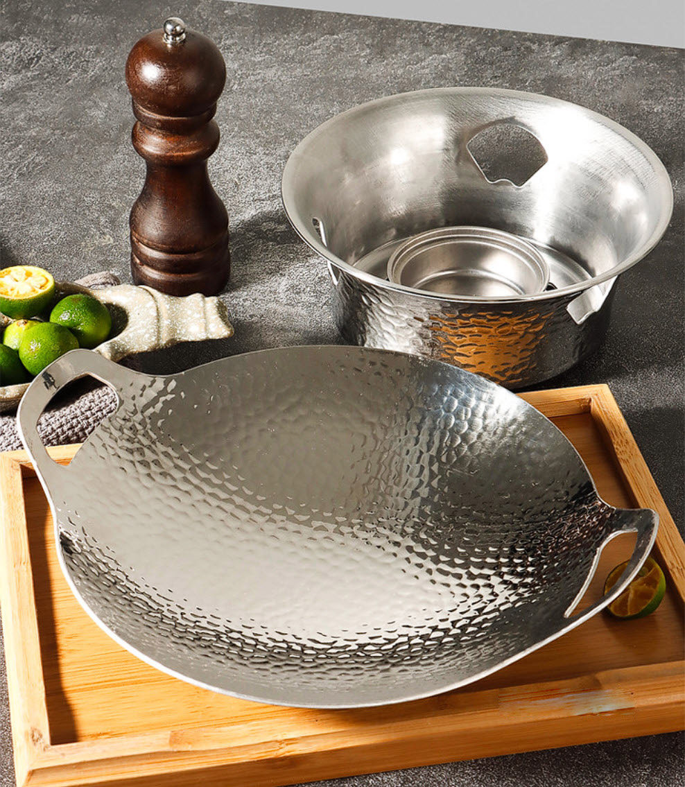 Bộ chảo inox bếp cồn hâm nóng thức ăn trưng bày món ăn cho nhà hàng FSS01