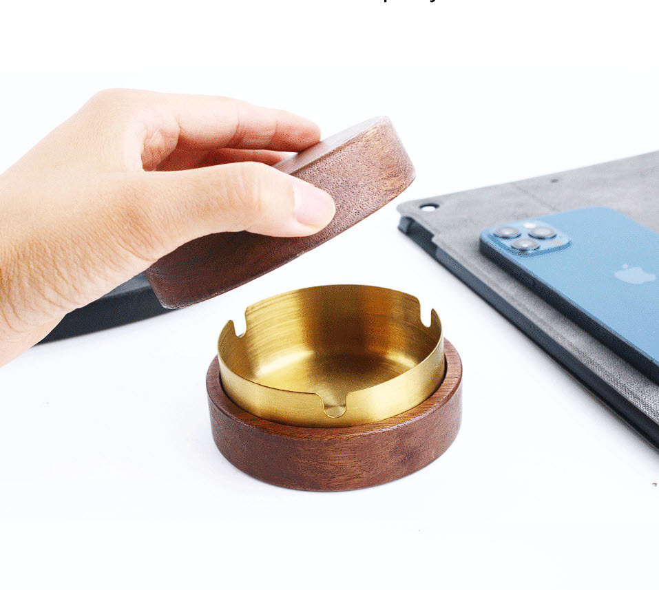 Gạt tàn nắp đậy 9cm bọc gỗ Dừa SXT150
