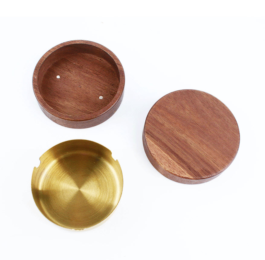 Gạt tàn nắp đậy 9cm bọc gỗ Dừa SXT150