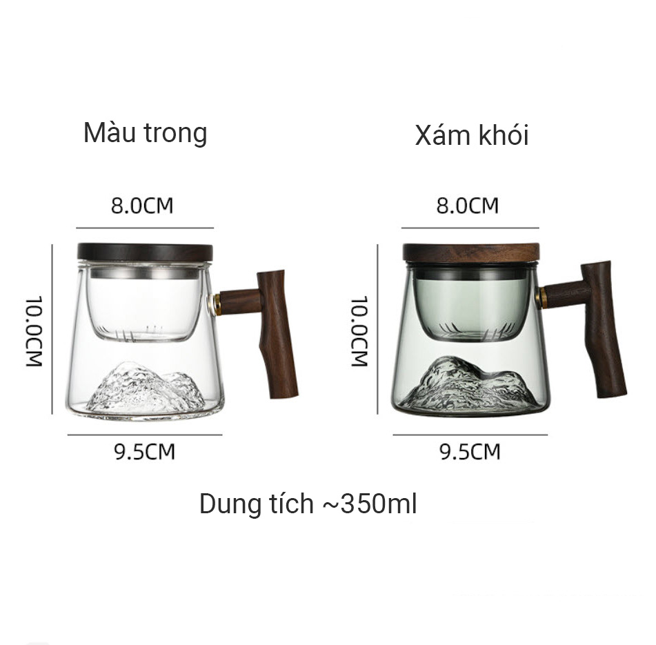 Bình lọc trà thủy tinh bình pha trà có lõi lọc 350ml có nắp tay cầm gỗ XCJ453