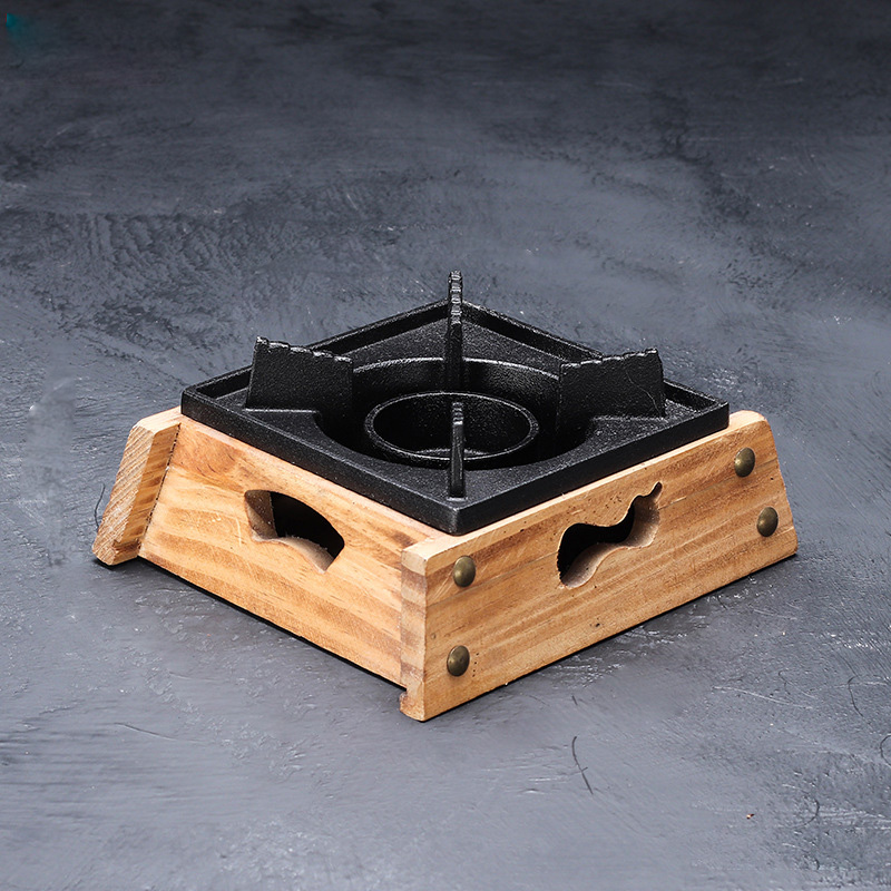 Bếp cồn vỏ gỗ lõi gang vintage cho nhà hàng BCGG02