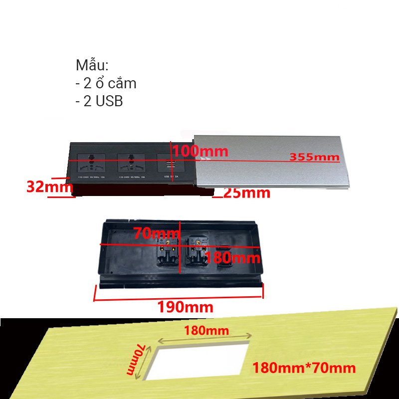 Ổ cắm âm bàn nắp trượt có cổng USB HDMI sạc không dây QN001