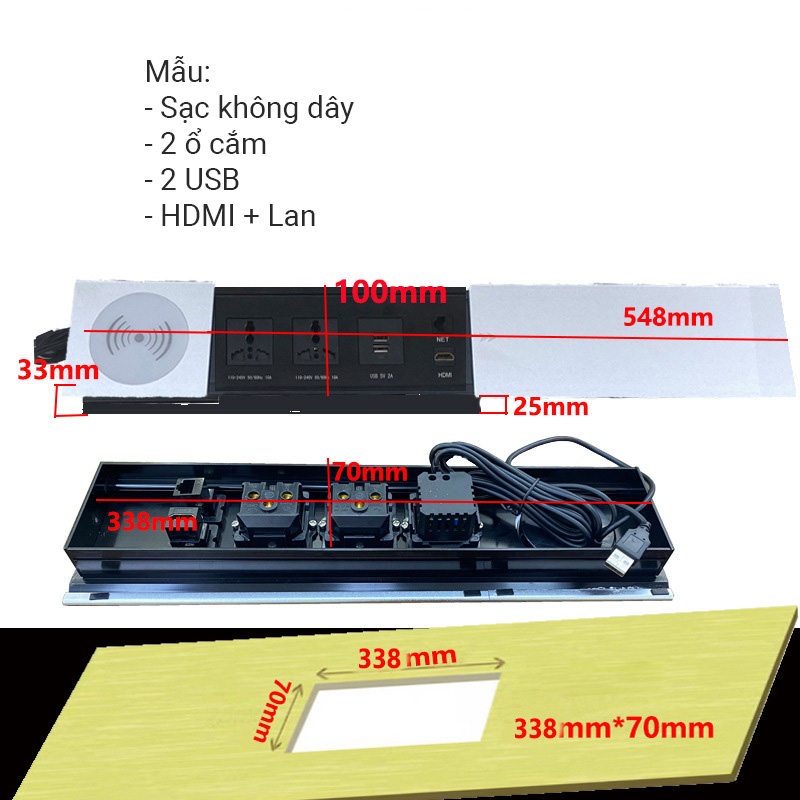 Ổ cắm âm bàn nắp trượt có cổng USB HDMI sạc không dây QN001