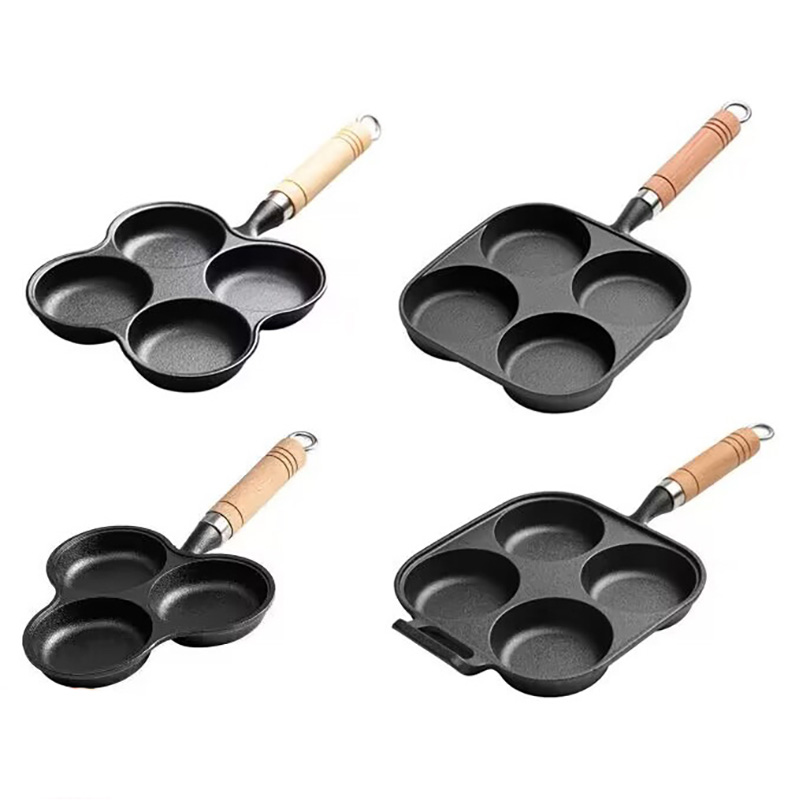 Chảo gang làm ốp la làm bánh 3-7 ngăn tay cầm gỗ FSK9