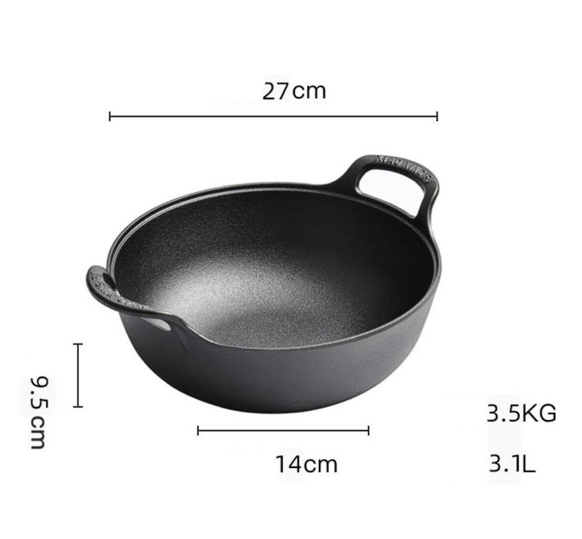 Nồi lẩu gang đúc thô quai liền size 20-27cm FSK10