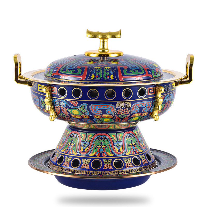 Nồi lẩu cổ điển vintage dùng cồn 2-4 người in họa tiết phủ men TG2124