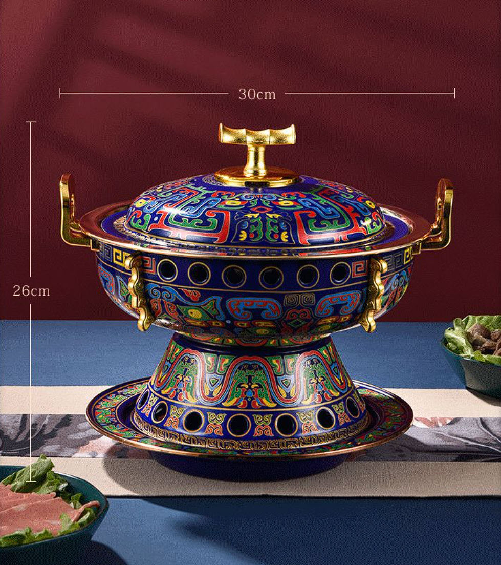 Nồi lẩu cổ điển vintage dùng cồn 2-4 người in họa tiết phủ men TG2124