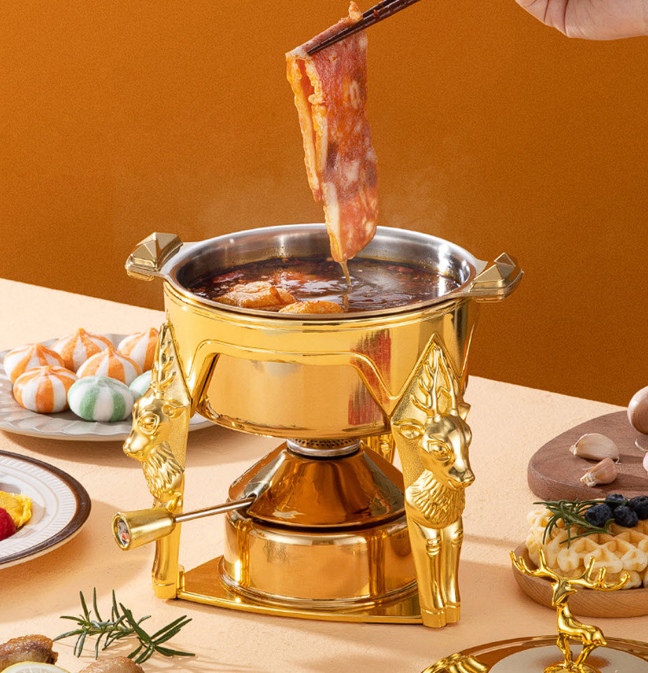 Nồi lẩu 1 người 16cm inox 304 mạ vàng dùng gas HU254