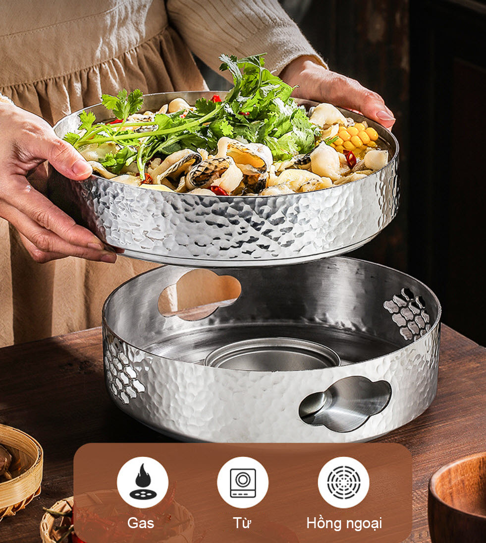 Bộ nồi lẩu bếp cồn inox 304 ăn lẩu khô lẩu nhúng xào hấp hải sản CWGG01