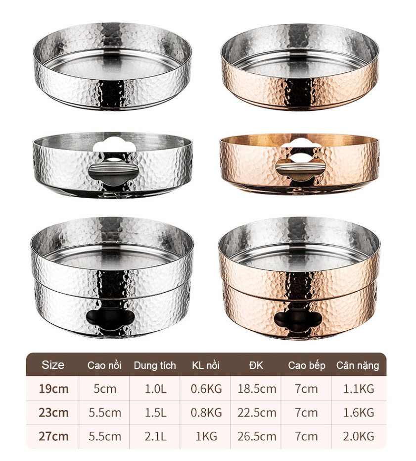Bộ nồi lẩu bếp cồn inox 304 ăn lẩu khô lẩu nhúng xào hấp hải sản CWGG01