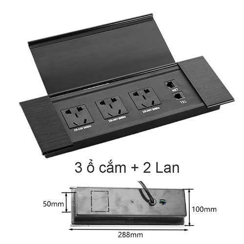 Ổ cắm âm bàn nắp lật chuẩn quốc tế chịu tải 10A BH011