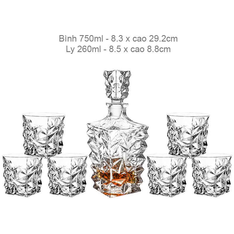 Bộ bình ly uống rượu tây uống whisky 7 món pha lê BB8874