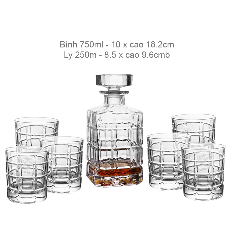 Bộ bình ly uống rượu tây uống whisky 7 món pha lê BB8874