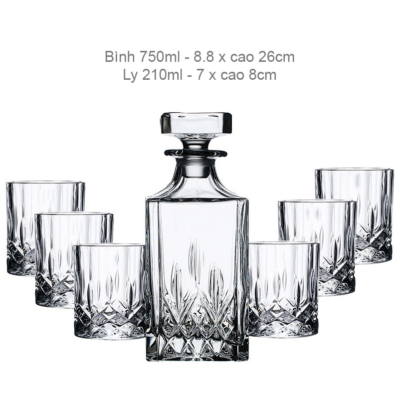 Bộ bình ly uống rượu tây uống whisky 7 món pha lê BB8874
