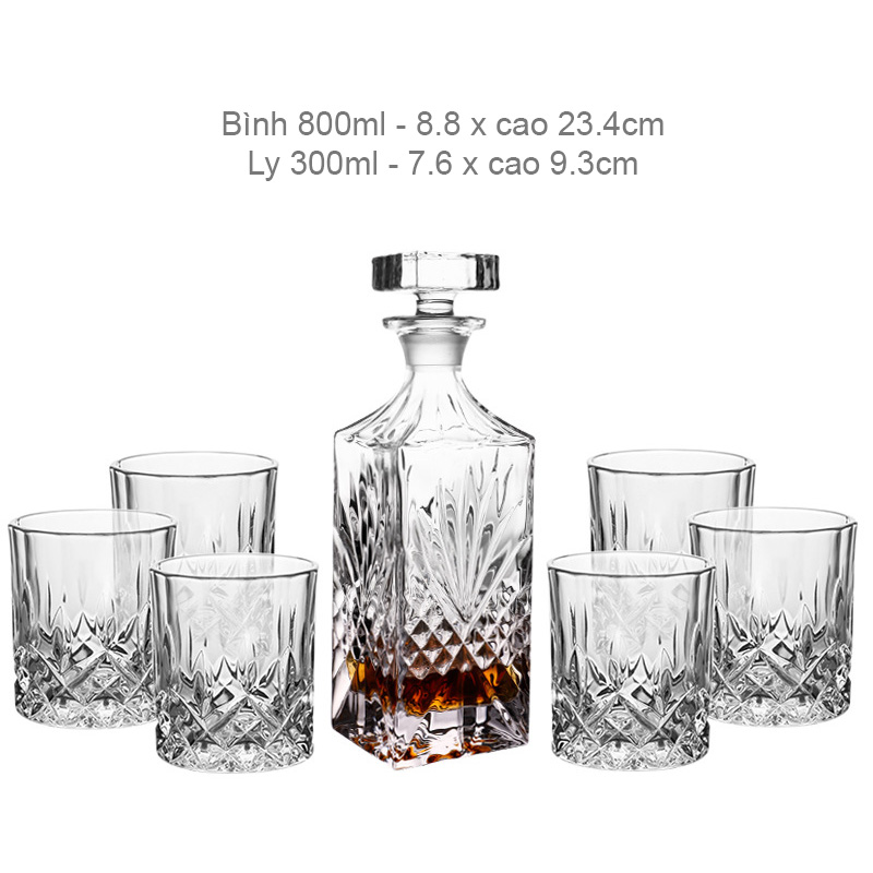 Bộ bình ly uống rượu tây uống whisky thủy tinh BB8875