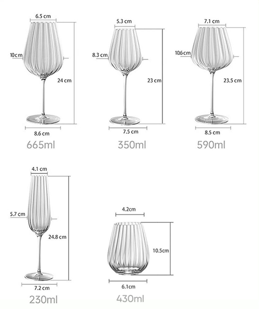 Ly uống vang pha lê viền sọc nhiều size SJW016