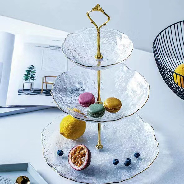 Kệ bánh kẹo 3 tầng thủy tinh vân sóng 3D SJW020