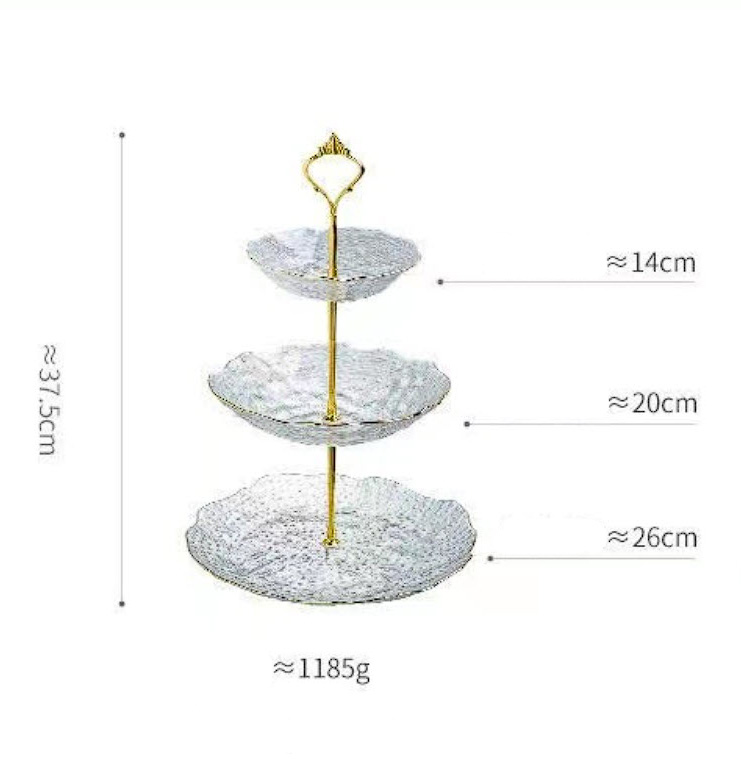 Kệ bánh kẹo 3 tầng thủy tinh vân sóng 3D SJW020