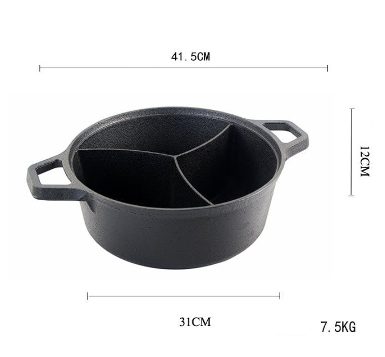Nồi lẩu gang 3 ngăn đường kính 30cm không chống dính T191