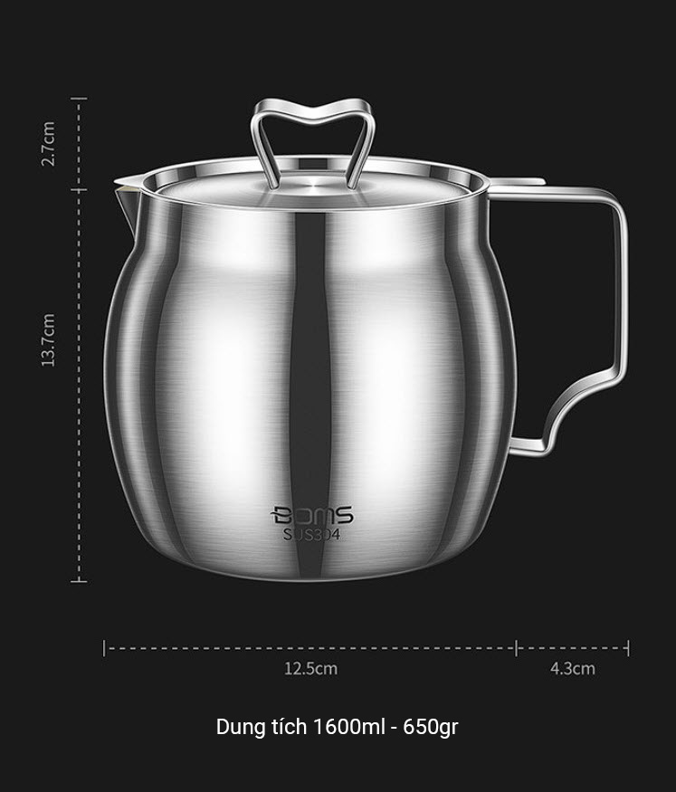 Ca lọc dầu ăn lọc cặn 1L6 inox 304 phủ gốm BOM19