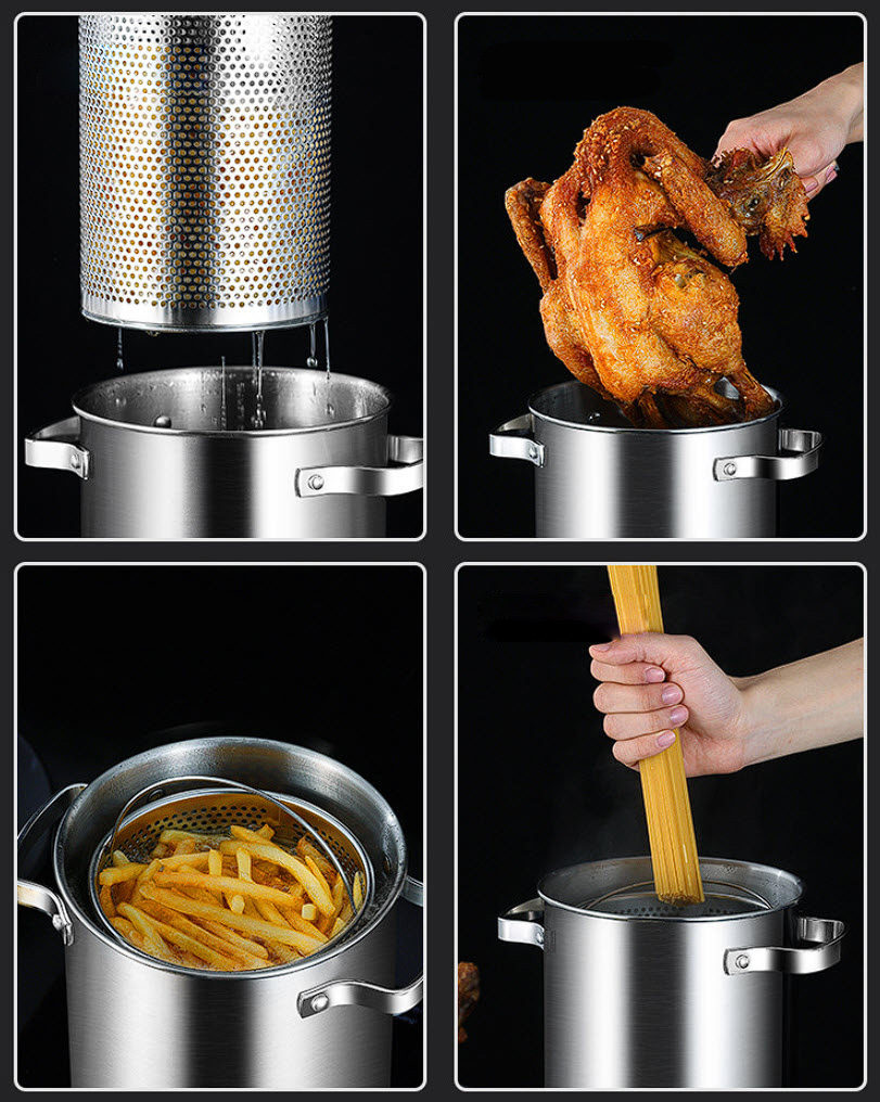 Nồi chiên gà rán khoai tây chiên phi lê cá inox 304 cho gia đình STG01