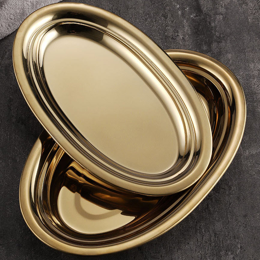 Đĩa oval inox đựng thức ăn cá hấp lagu hải sản GS011