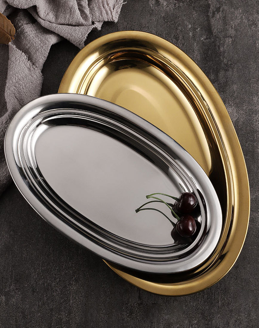 Đĩa oval inox đựng thức ăn cá hấp lagu hải sản GS011