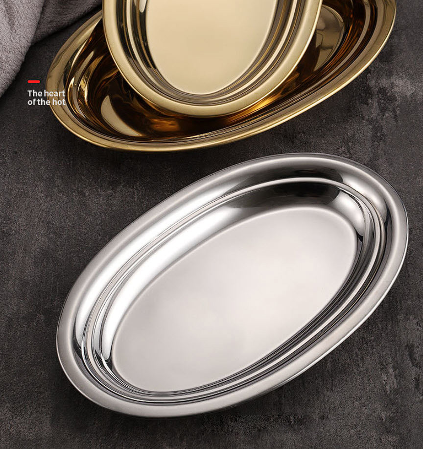 Đĩa oval inox đựng thức ăn cá hấp lagu hải sản GS011